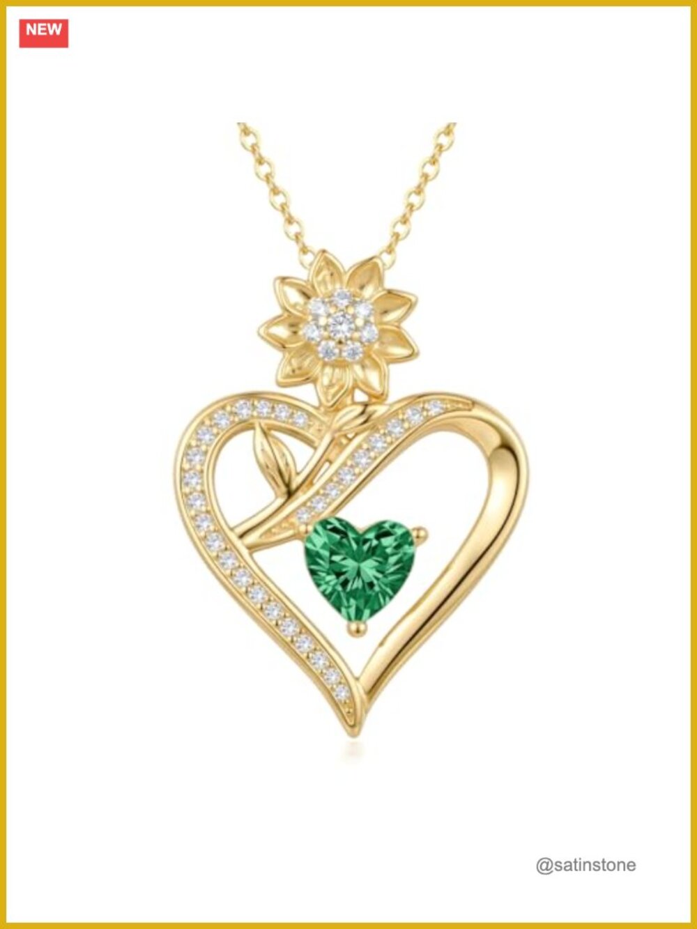 14K Gold Plated Sunflower Heart Birthstone Pendant Necklace for Women